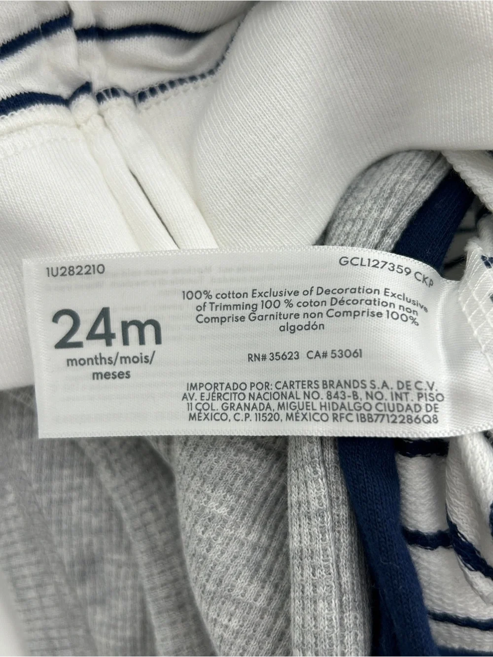 Carter's 24M Whale Themed White & Navy Striped Hoodie Outfit Set
